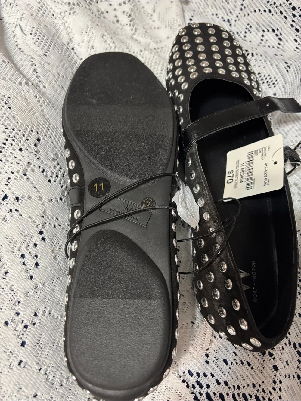 Worthington Black Studded Mary Jane Flats with Silver Accents